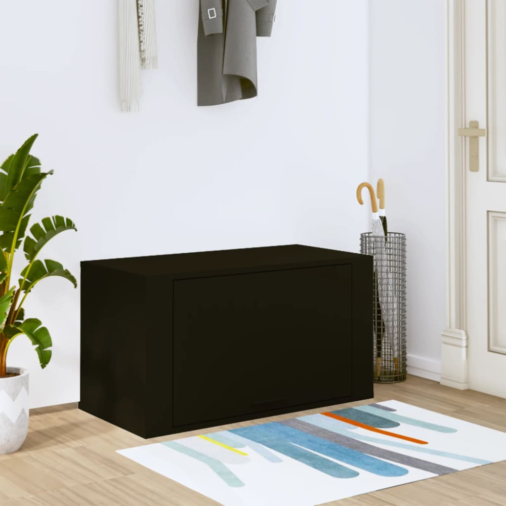 Produktbild för Väggmonterat skoskåp svart 70x35x38 cm konstruerat trä