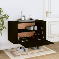 Produktbild för Väggmonterat skoskåp svart 70x35x38 cm konstruerat trä