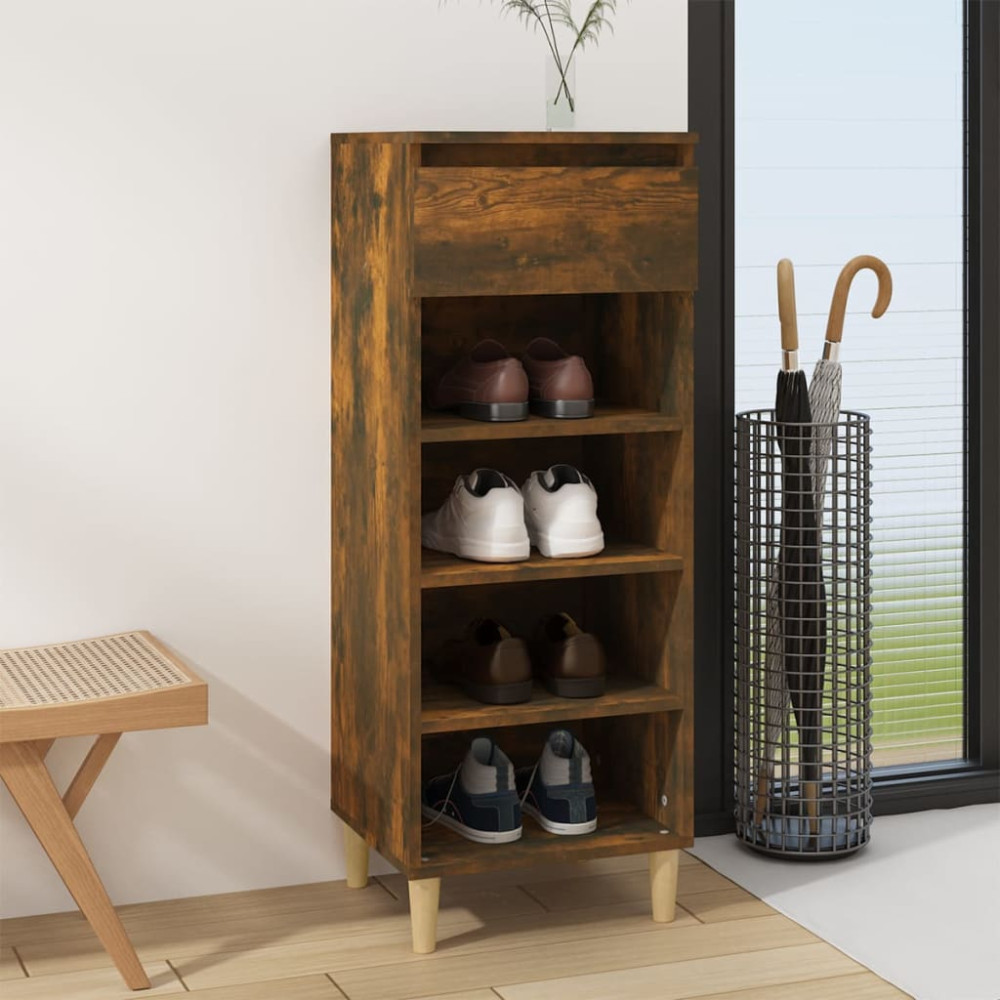 Produktbild för Skoställ rökfärgad ek 40x36x105 cm konstruerat trä