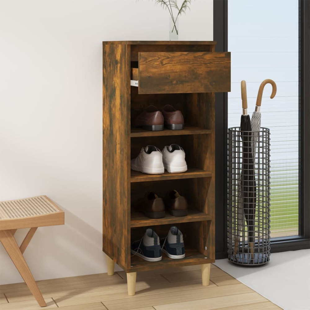Produktbild för Skoställ rökfärgad ek 40x36x105 cm konstruerat trä