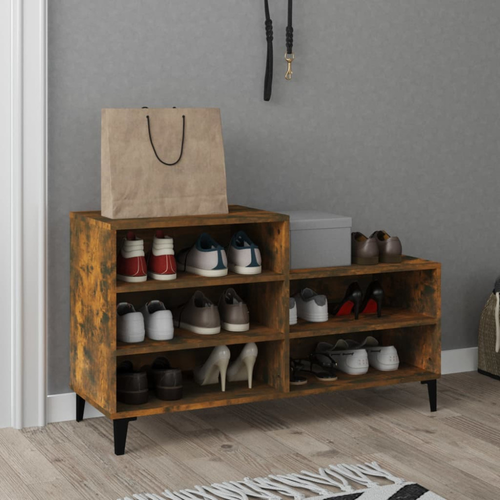 Produktbild för Skoställ rökfärgad ek 102x36x60 cm konstruerat trä