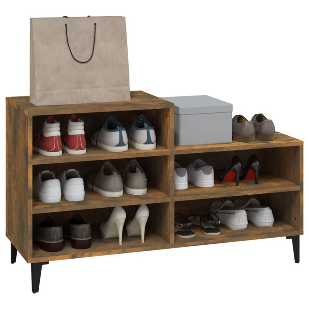 Produktbild för Skoställ rökfärgad ek 102x36x60 cm konstruerat trä