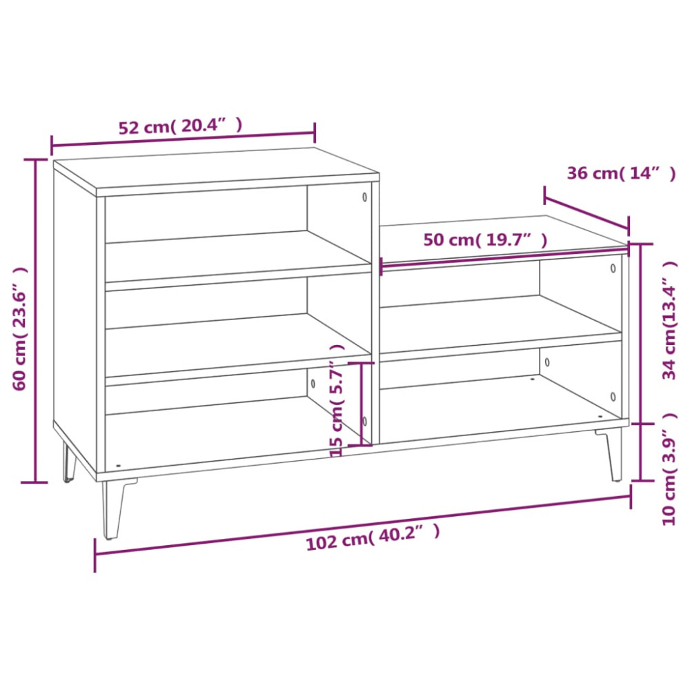Produktbild för Skoskåp vit 102x36x60 cm konstruerat trä
