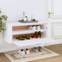 Produktbild för Väggmonterat skoställ vit 100x35x38 cm konstruerat trä