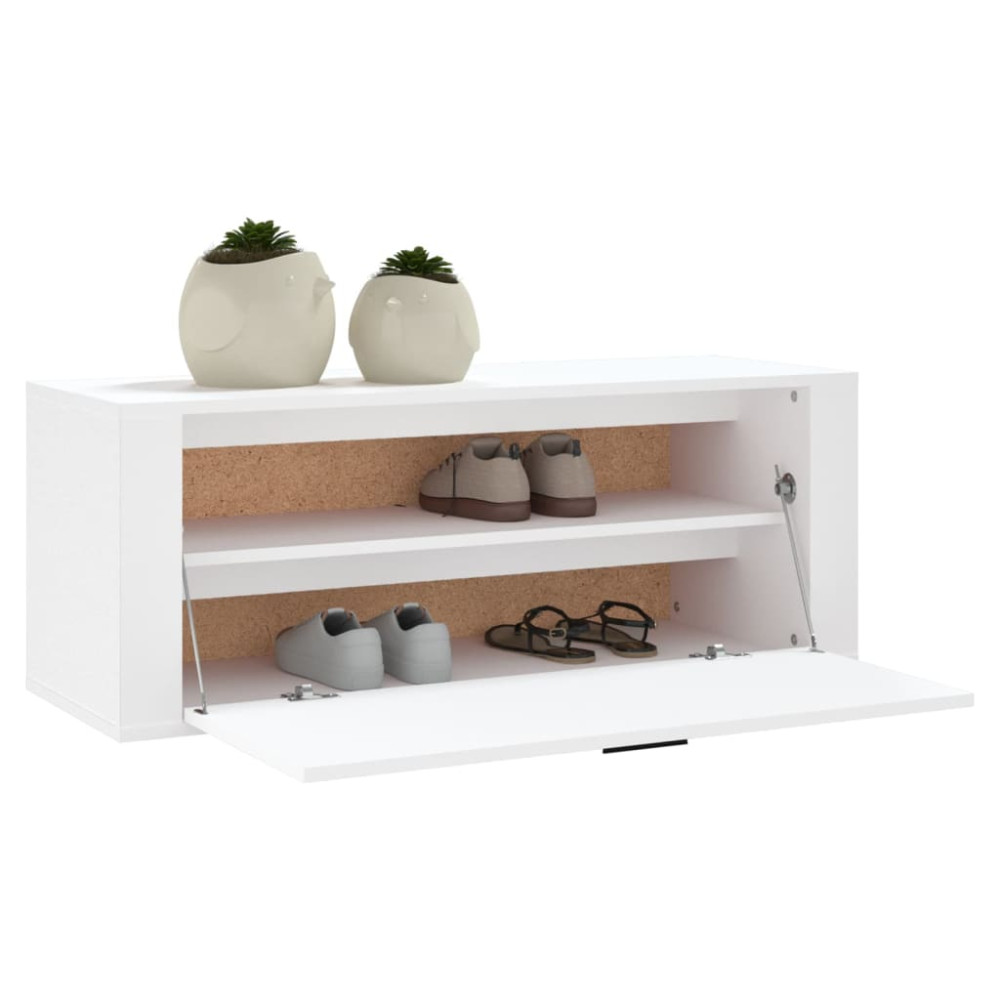 Produktbild för Väggmonterat skoställ vit 100x35x38 cm konstruerat trä