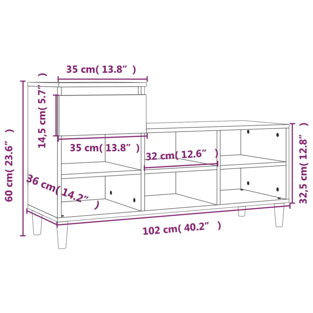Produktbild för Skoskåp vit 102x36x60 cm konstruerat trä