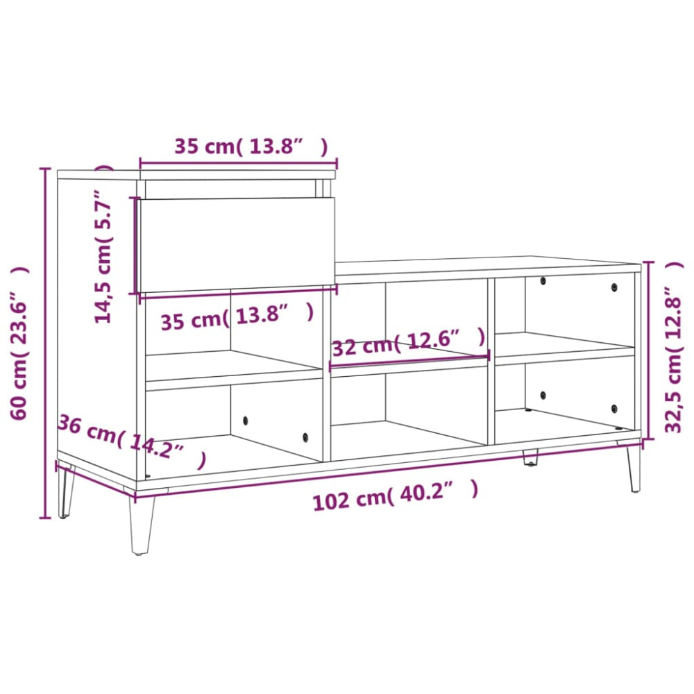 Produktbild för Skoskåp betonggrå 102x36x60 cm konstruerat trä