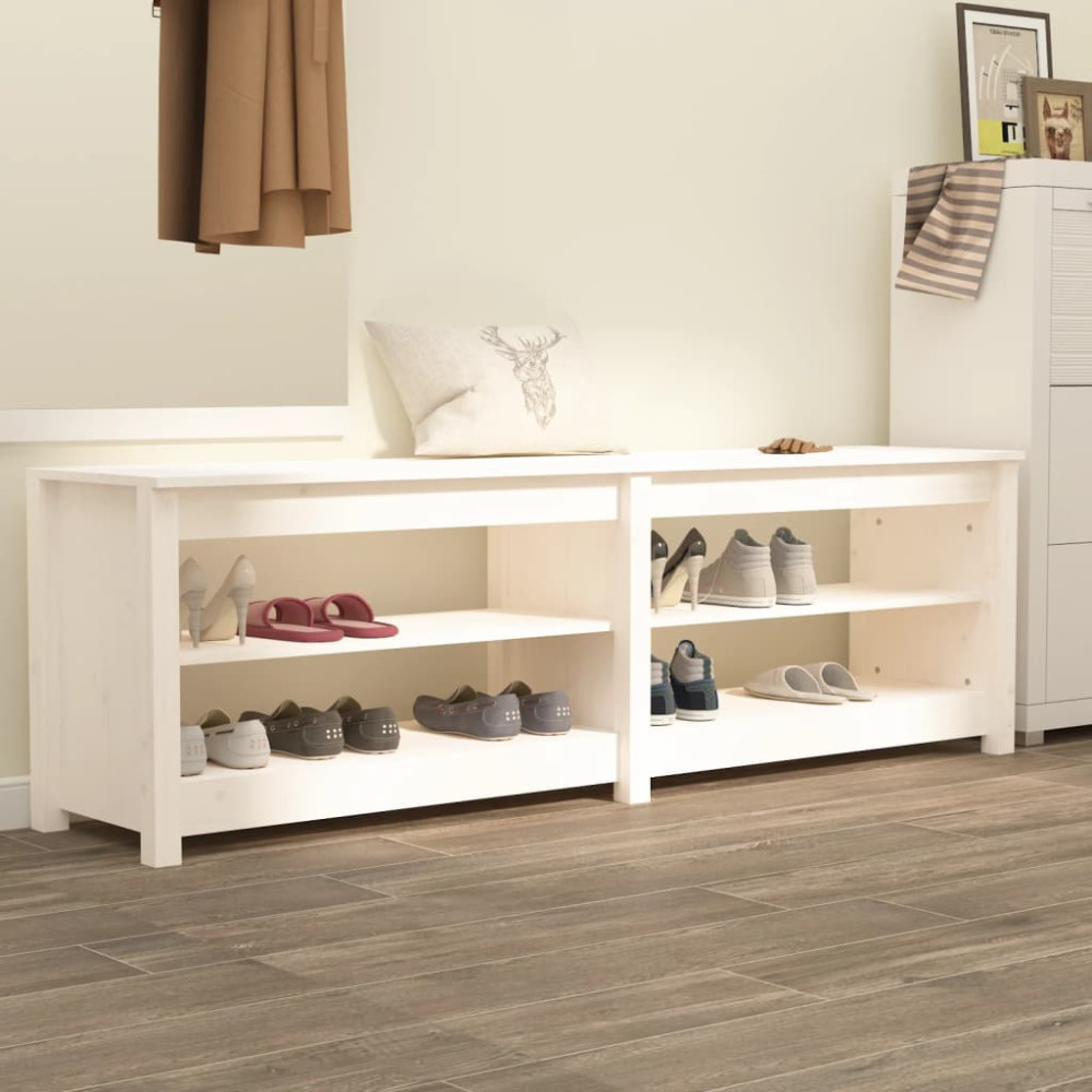 Produktbild för Skobänk vit 160x36,5x50 cm massiv furu
