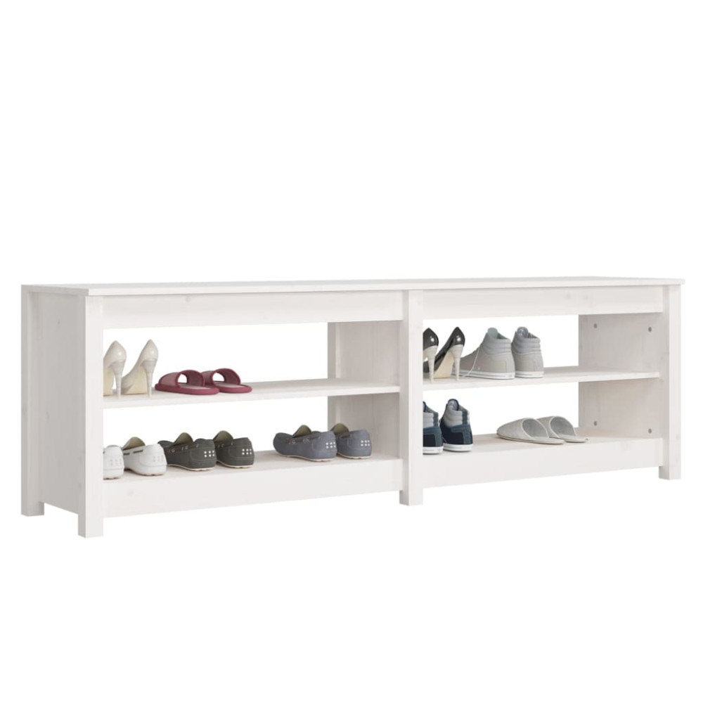 Produktbild för Skobänk vit 160x36,5x50 cm massiv furu