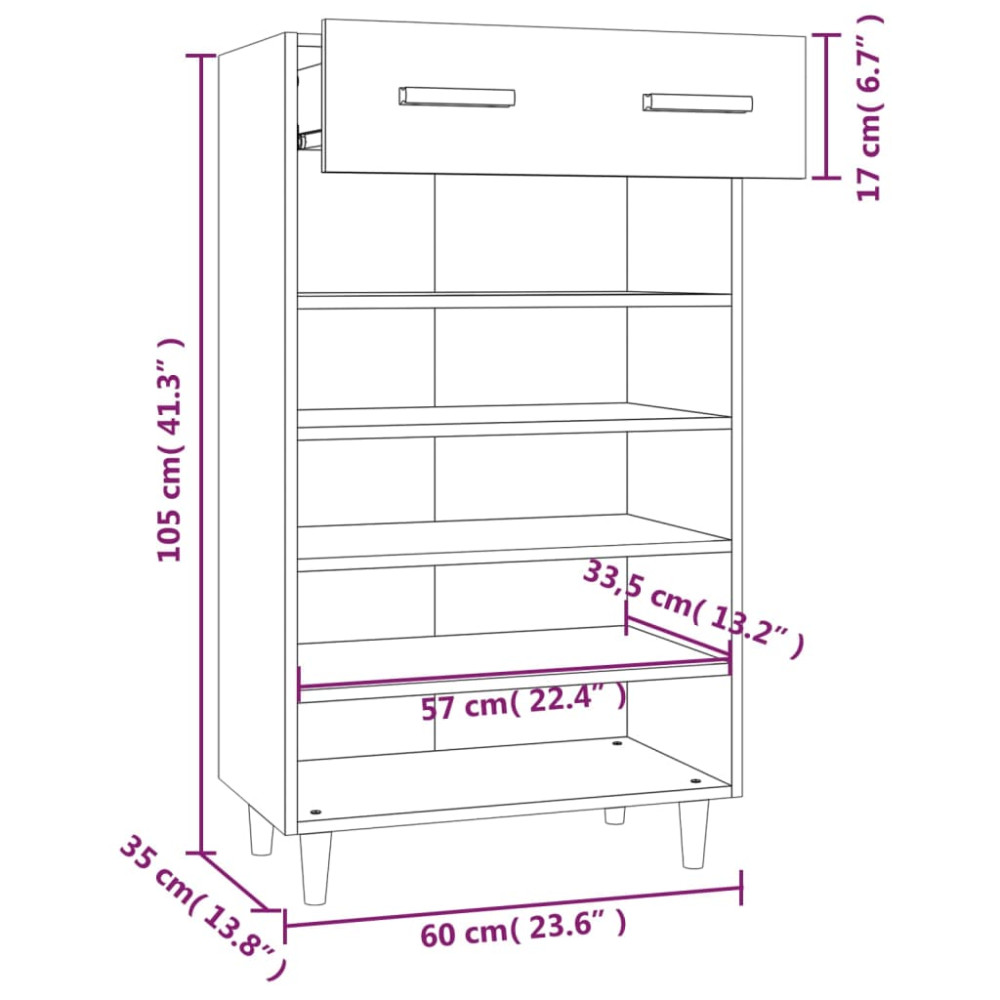 Produktbild för Skoställ rökfärgad ek 60x35x105 cm konstruerat trä