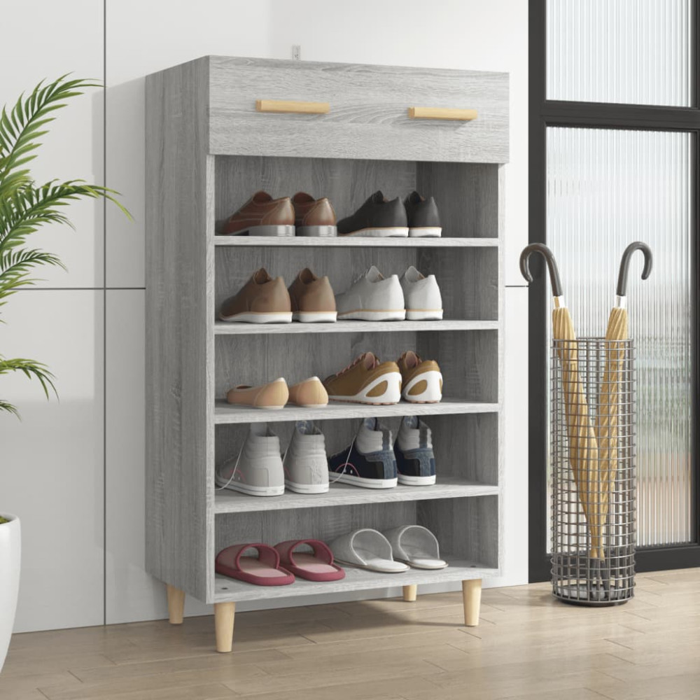 Produktbild för Skoställ grå sonoma 60x35x105 cm konstruerat trä