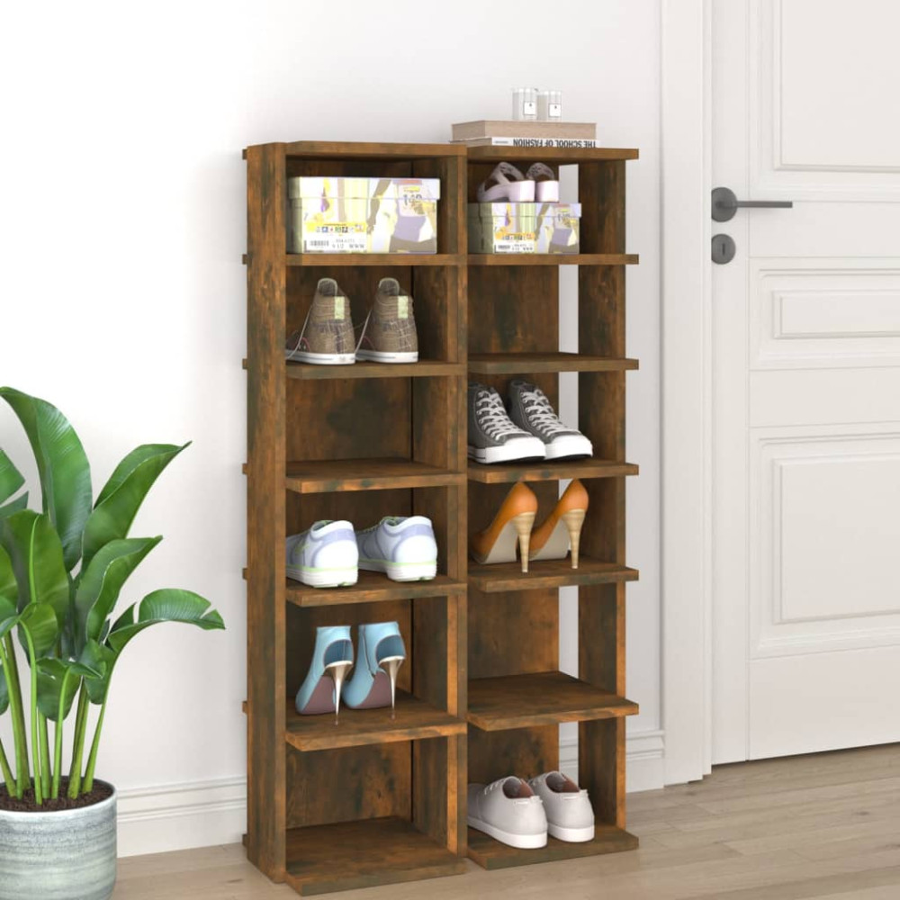 Produktbild för Skoställ 2 st rökfärgad ek 27,5x27x102 cm konstruerat trä
