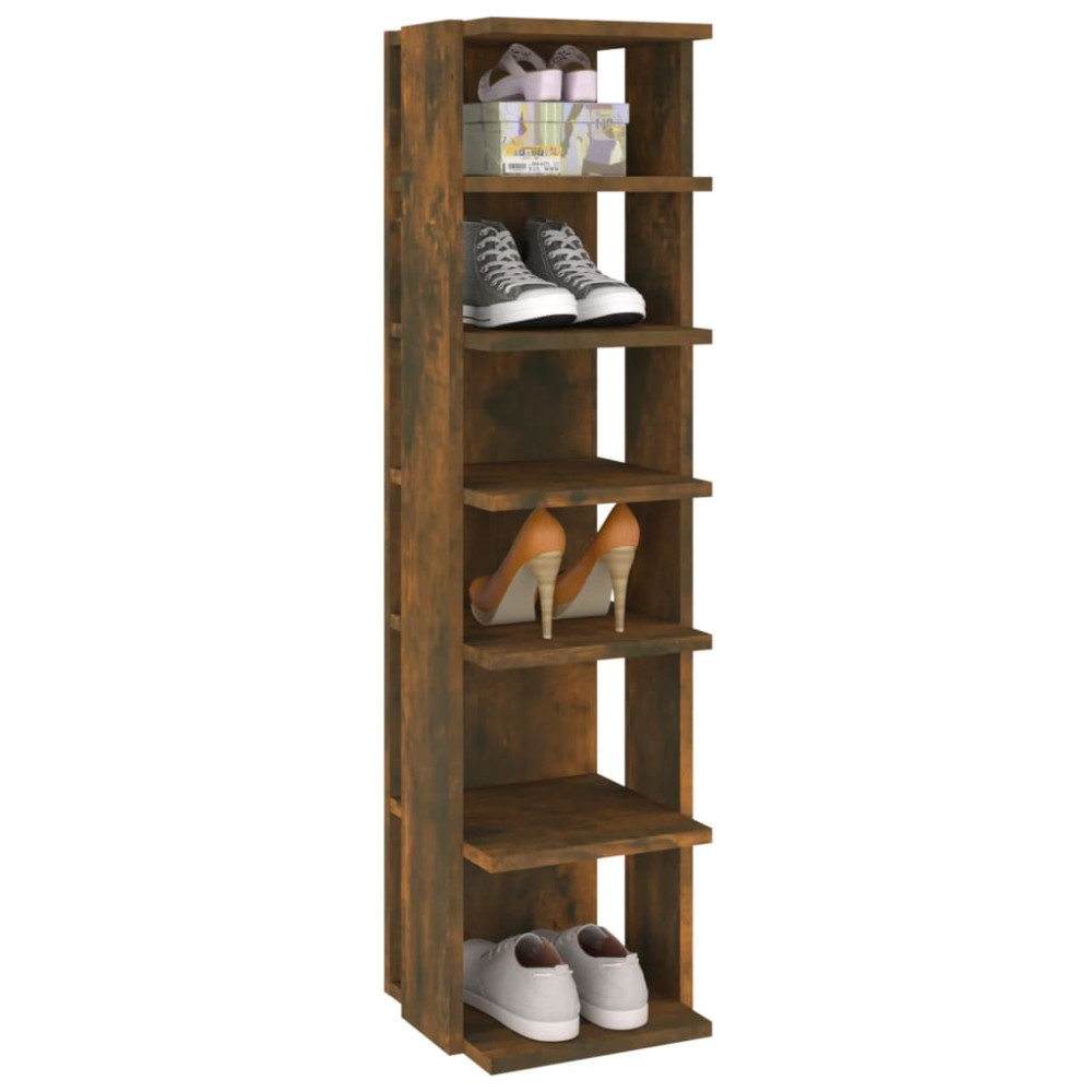 Produktbild för Skoställ 2 st rökfärgad ek 27,5x27x102 cm konstruerat trä