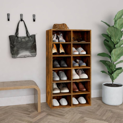 vidaXL Skohylla rökfärgad ek 54x34x100,5 cm konstruerat trä - Skoskåp & Garderober