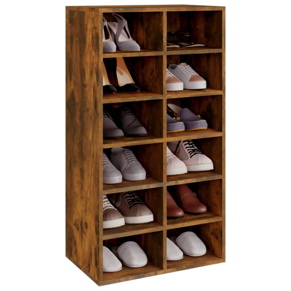 Produktbild för Skohylla rökfärgad ek 54x34x100,5 cm konstruerat trä