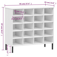 Produktbild för Skohylla med metallben OSLO vit 95x35x86 cm massivt trä