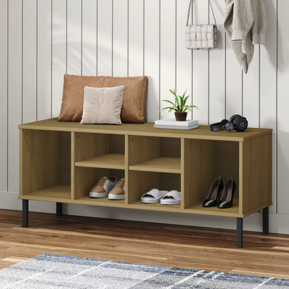 Produktbild för Skohylla med metallben OSLO brun 106x35x45 cm massivt trä