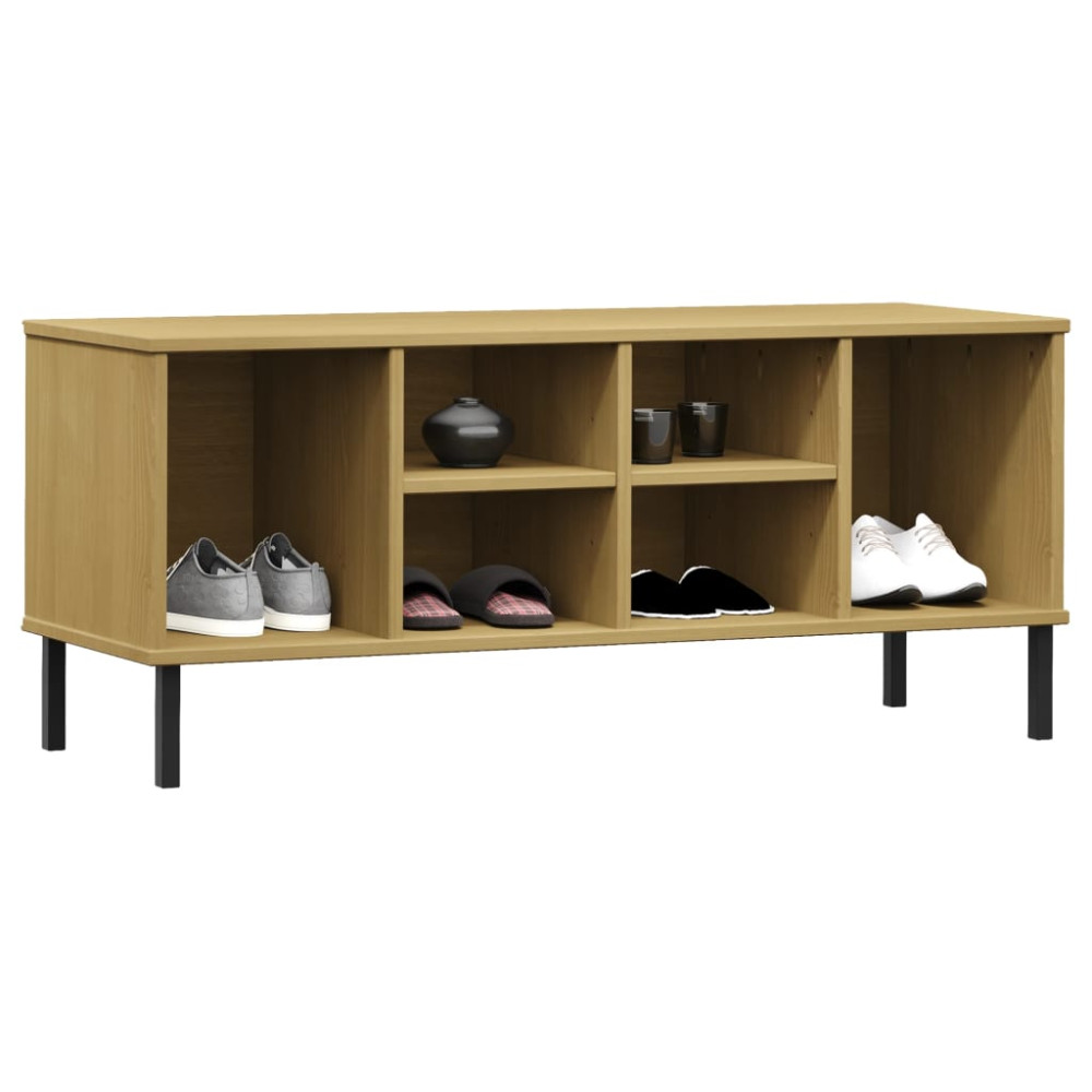Produktbild för Skohylla med metallben OSLO brun 106x35x45 cm massivt trä
