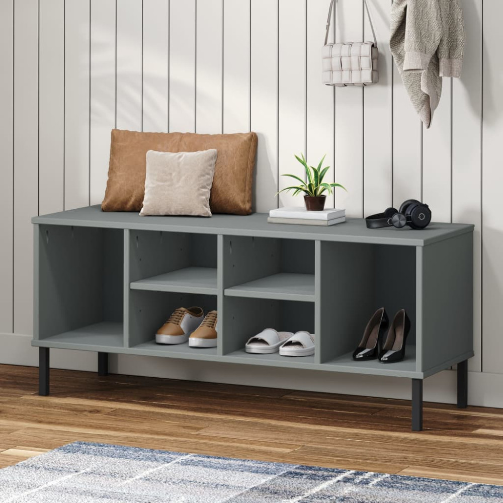 Produktbild för Skohylla med metallben OSLO grå 106x35x45 cm massivt trä