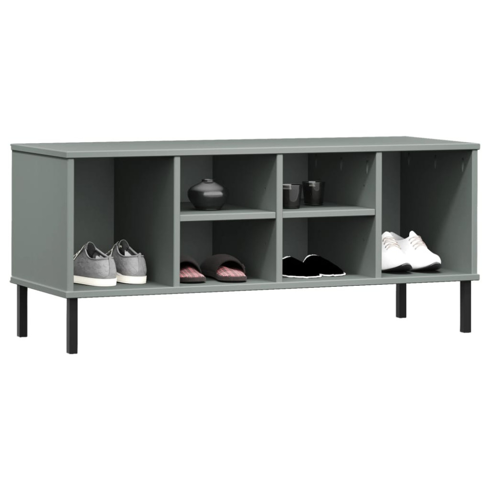 Produktbild för Skohylla med metallben OSLO grå 106x35x45 cm massivt trä