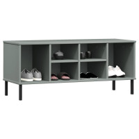 Produktbild för Skohylla med metallben OSLO grå 106x35x45 cm massivt trä