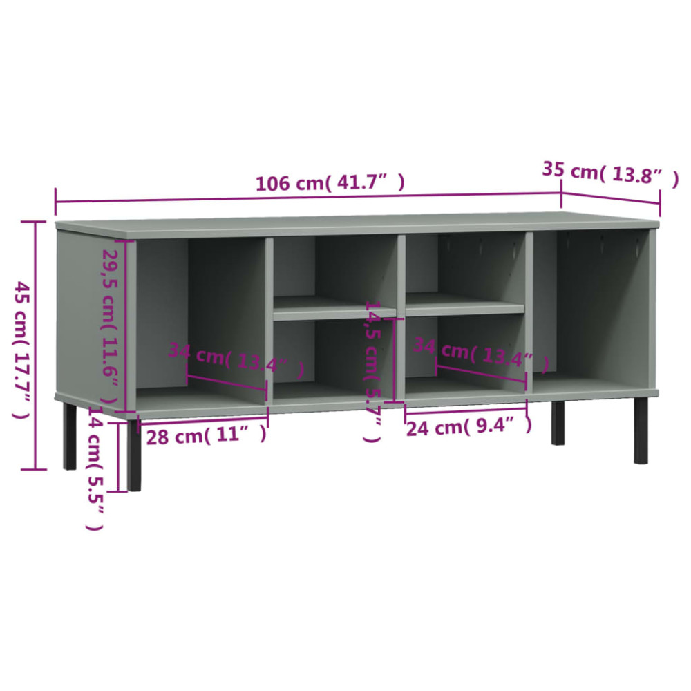 Produktbild för Skohylla med metallben OSLO grå 106x35x45 cm massivt trä
