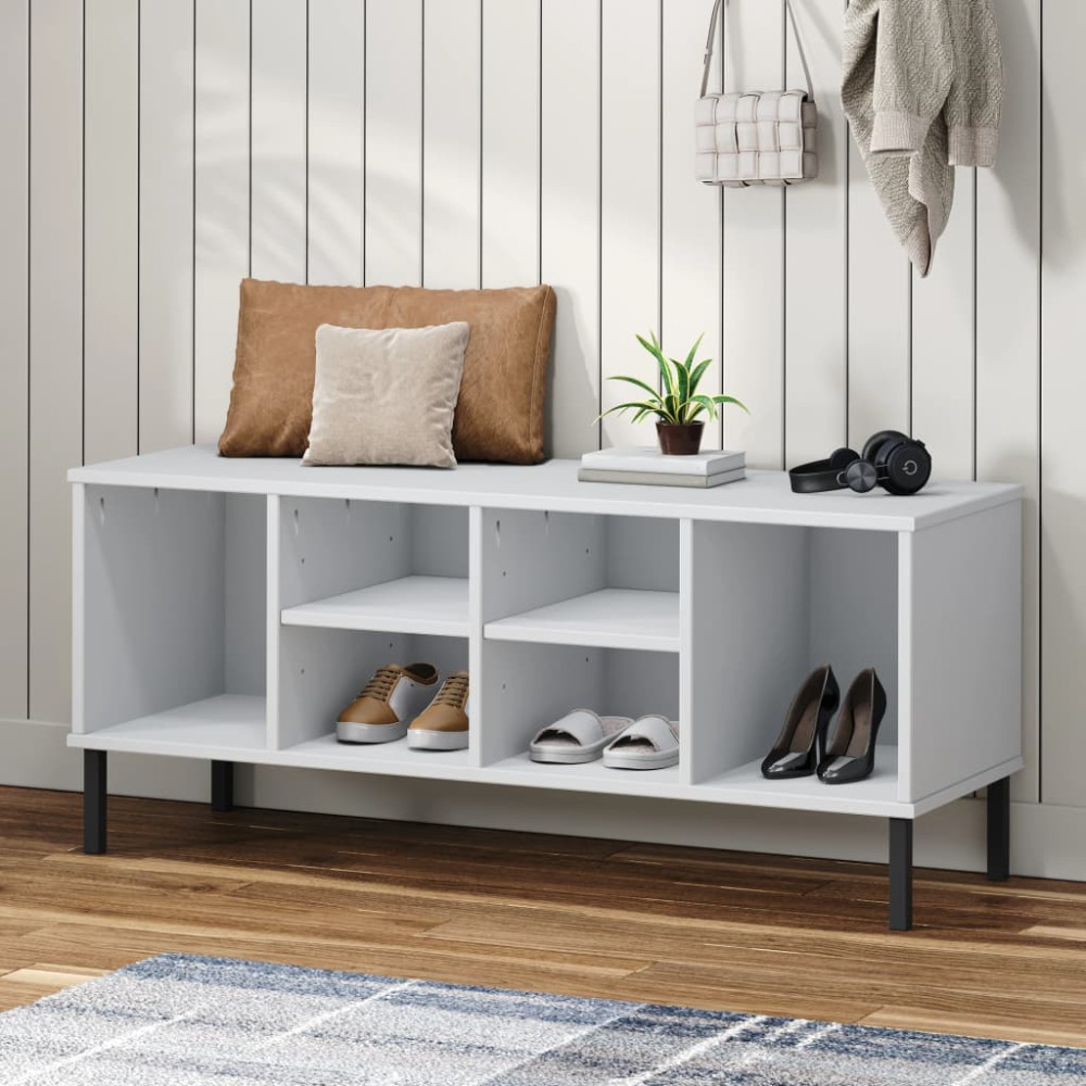 Produktbild för Skohylla med metallben OSLO vit 106x35x45 cm massivt trä