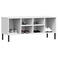 Produktbild för Skohylla med metallben OSLO vit 106x35x45 cm massivt trä