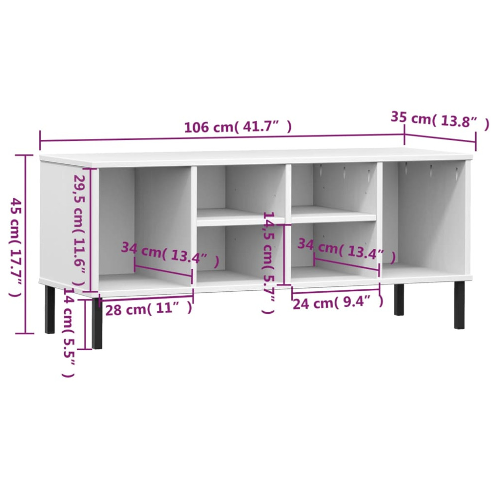 Produktbild för Skohylla med metallben OSLO vit 106x35x45 cm massivt trä