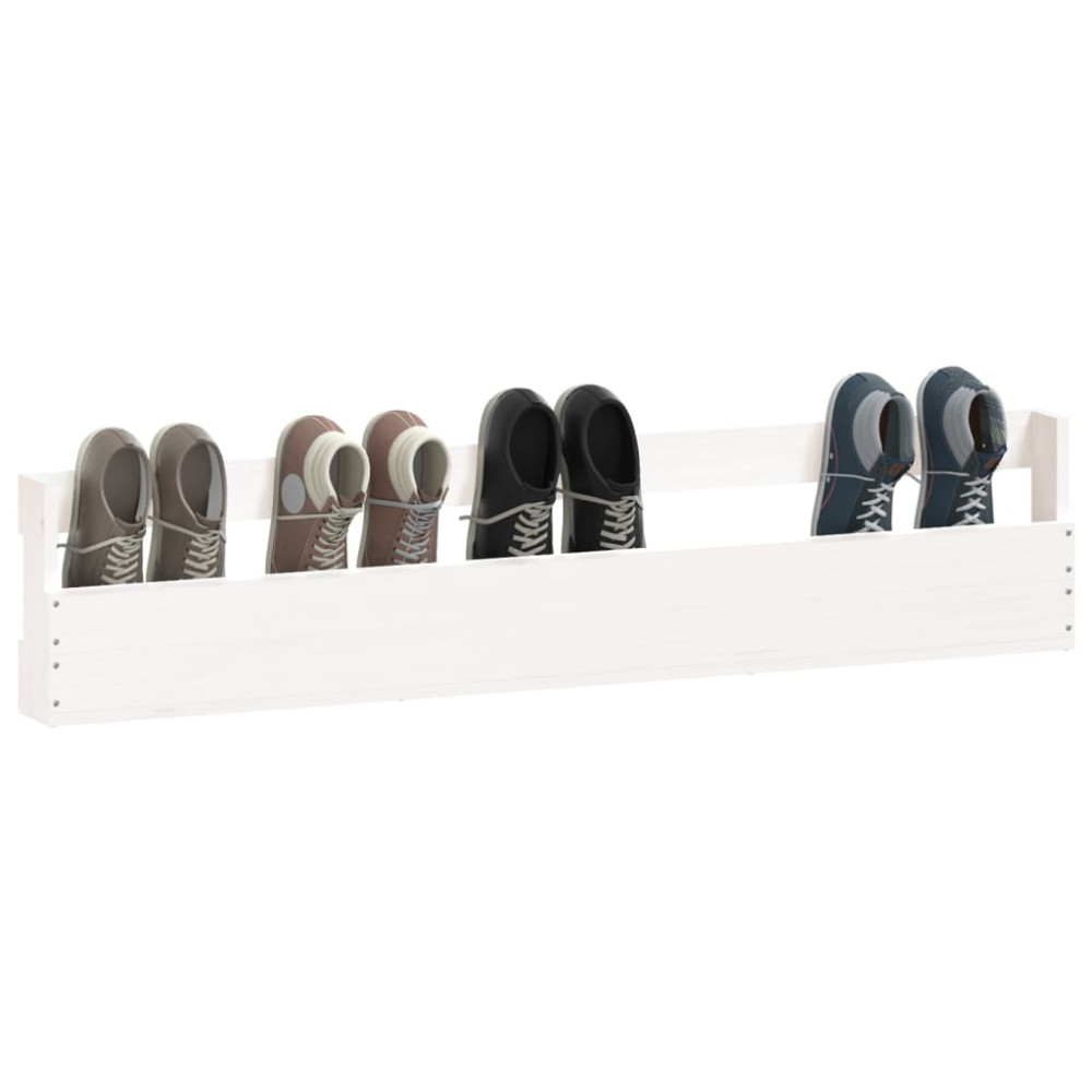 Produktbild för Väggmonterade skoställ 2 st vit 110x9x23 cm massivt furu