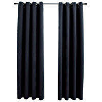 Produktbild för Mörkläggningsgardiner med metallringar 2 st svart 140x175 cm