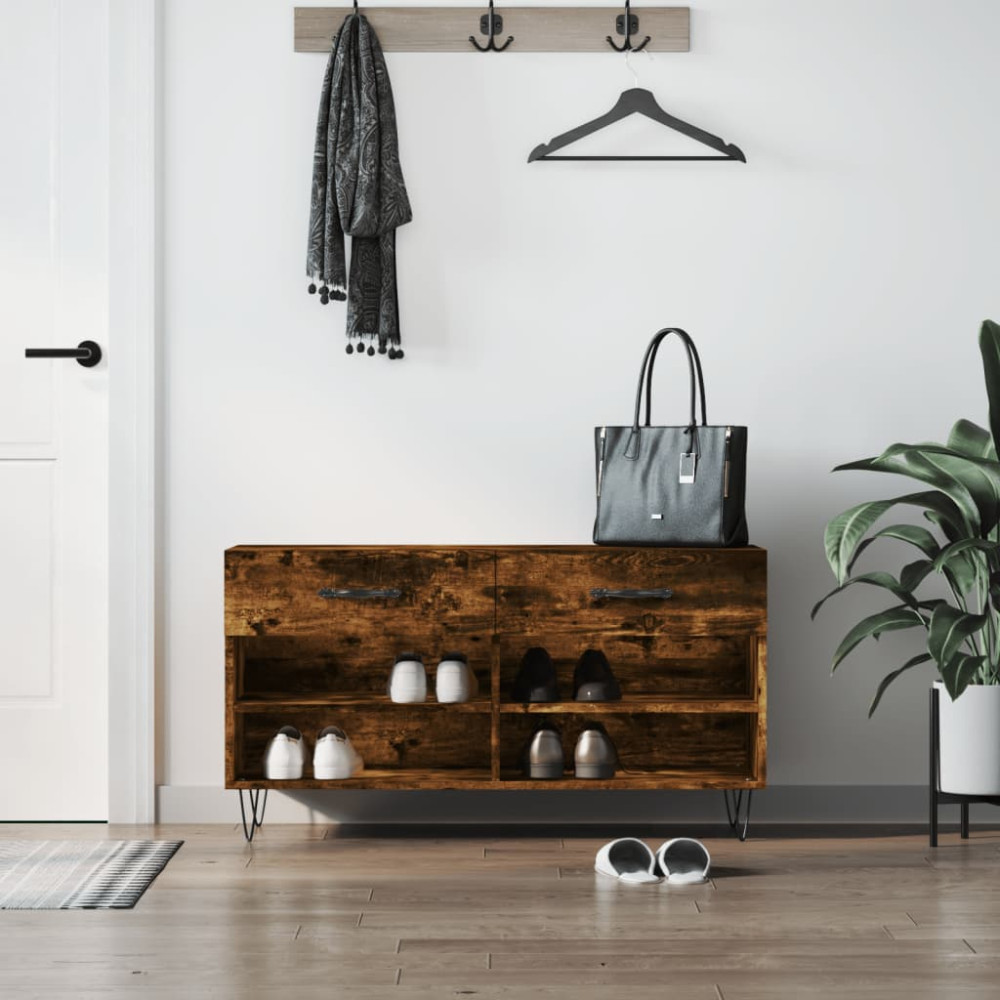 Produktbild för Skobänk rökfärgad ek 102x35x55 cm konstruerat trä