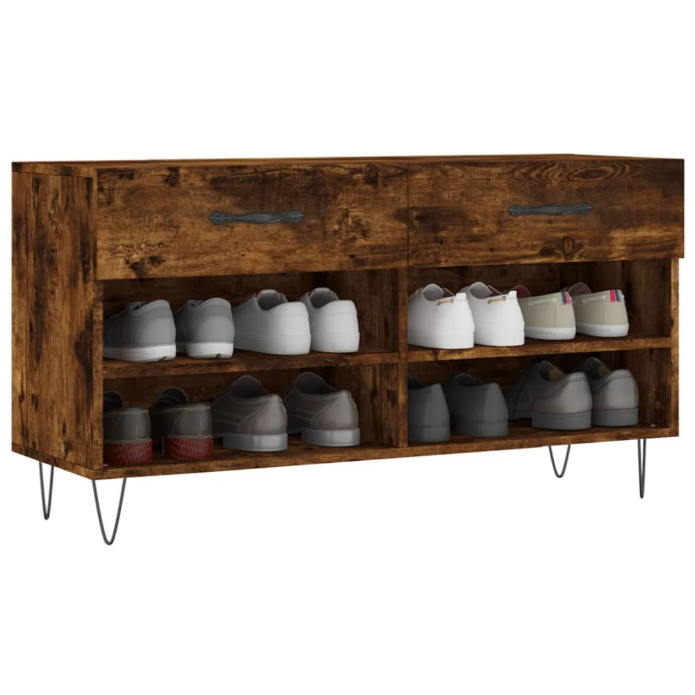 Produktbild för Skobänk rökfärgad ek 102x35x55 cm konstruerat trä