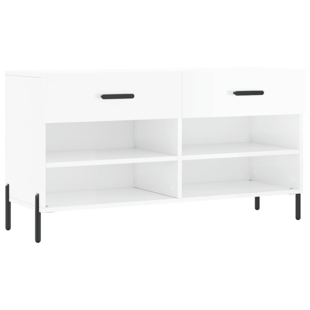 Produktbild för Skobänk vit högglans 102x35x55 cm konstruerat trä