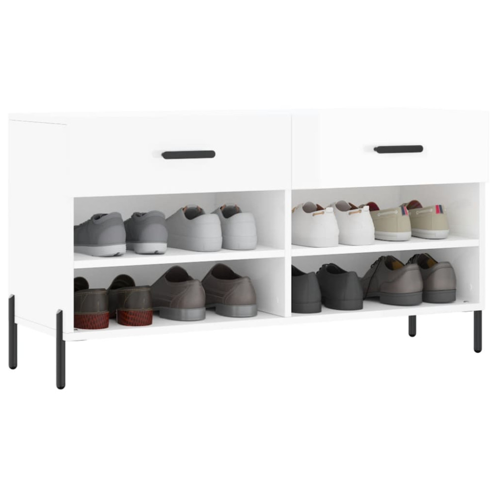 Produktbild för Skobänk vit högglans 102x35x55 cm konstruerat trä