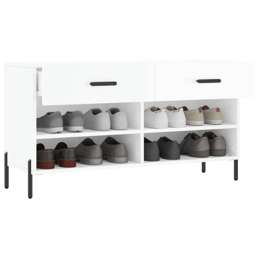 Produktbild för Skobänk vit högglans 102x35x55 cm konstruerat trä