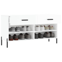 Produktbild för Skobänk vit högglans 102x35x55 cm konstruerat trä