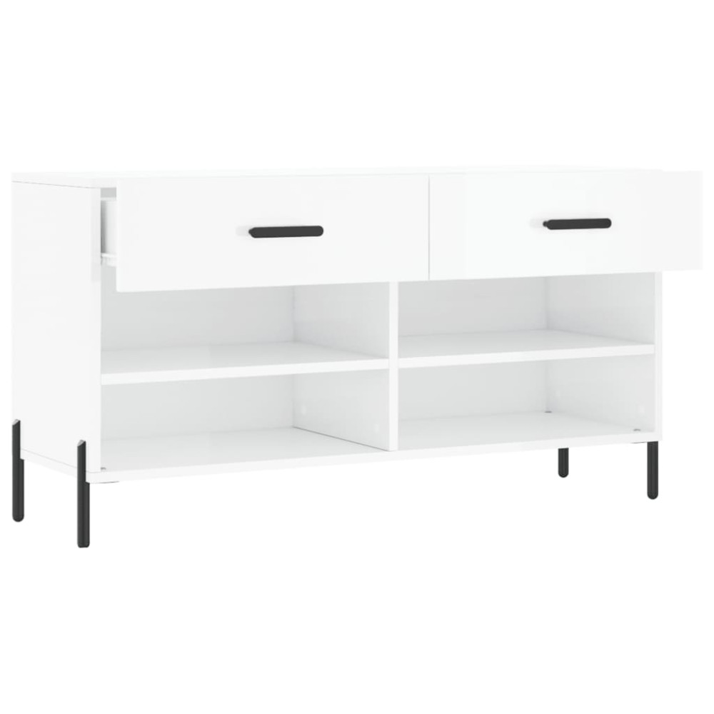 Produktbild för Skobänk vit högglans 102x35x55 cm konstruerat trä