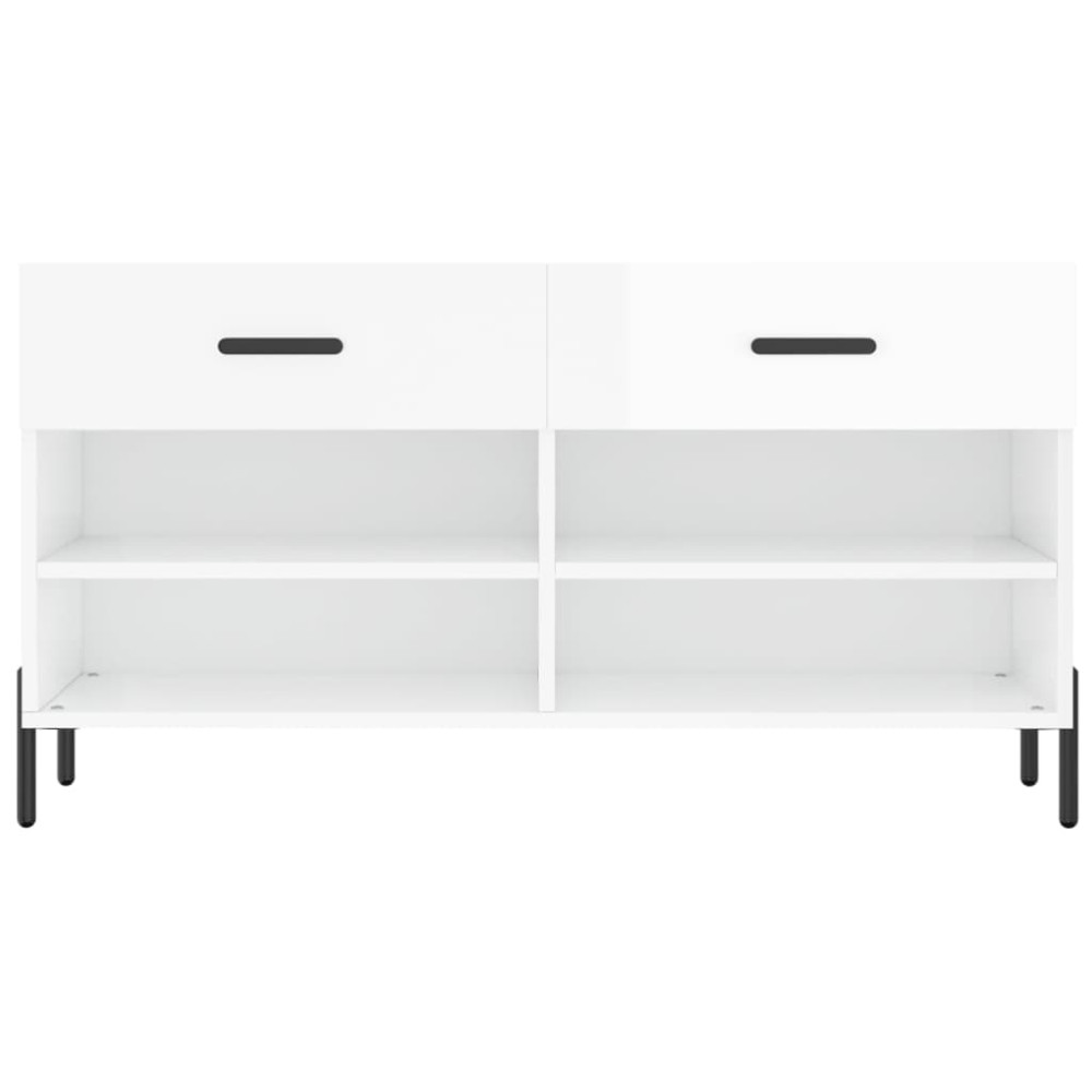 Produktbild för Skobänk vit högglans 102x35x55 cm konstruerat trä