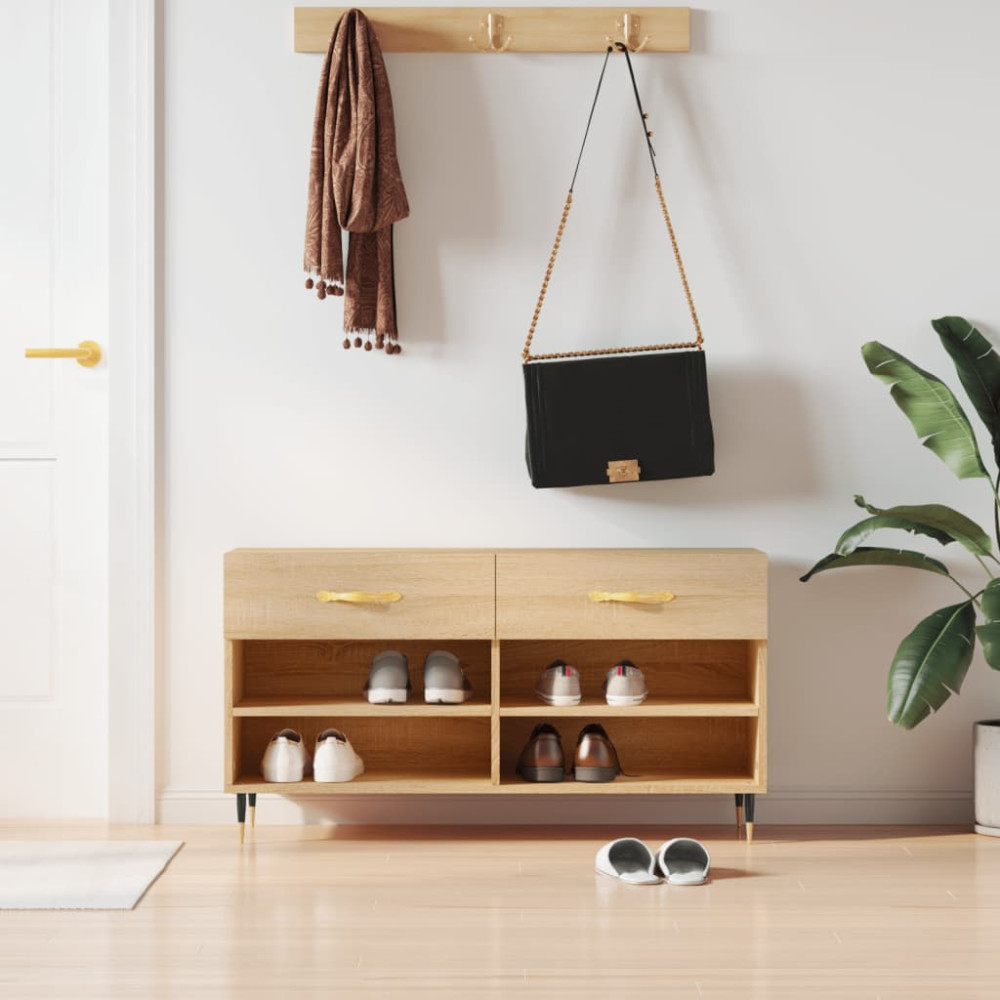 Produktbild för Skobänk sonoma-ek 102x35x55 cm konstruerat trä