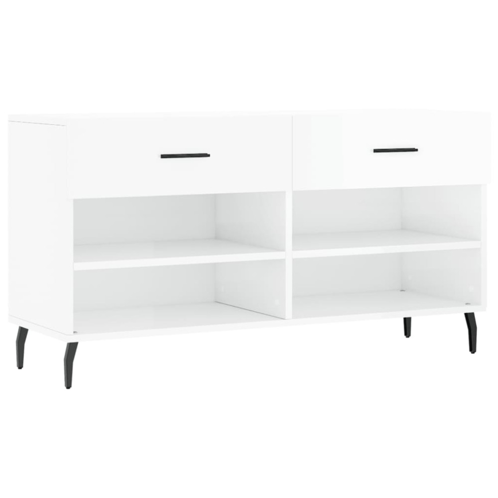 Produktbild för Skobänk vit högglans 102x35x55 cm konstruerat trä