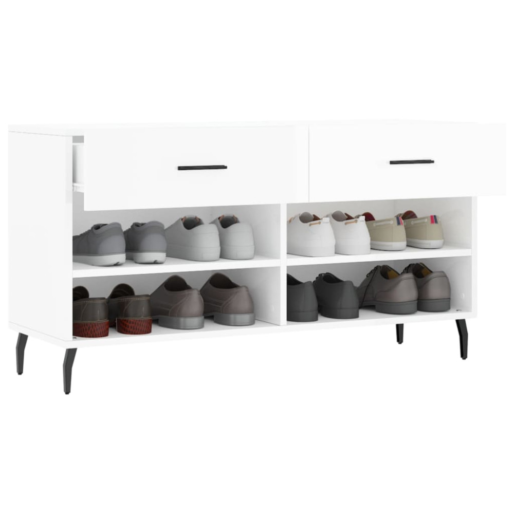 Produktbild för Skobänk vit högglans 102x35x55 cm konstruerat trä