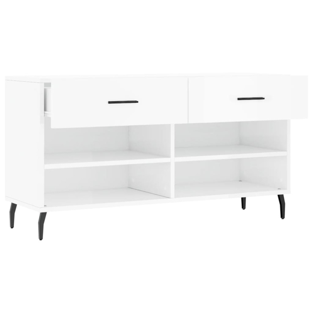 Produktbild för Skobänk vit högglans 102x35x55 cm konstruerat trä