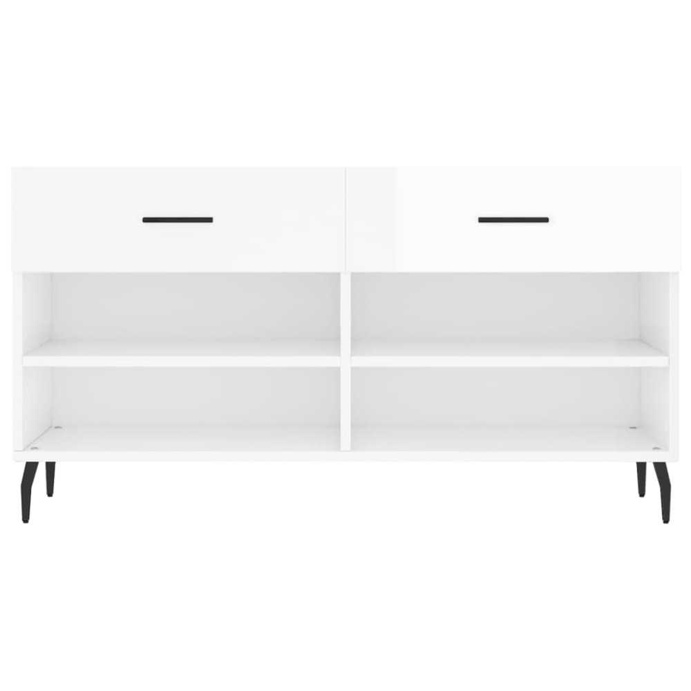 Produktbild för Skobänk vit högglans 102x35x55 cm konstruerat trä