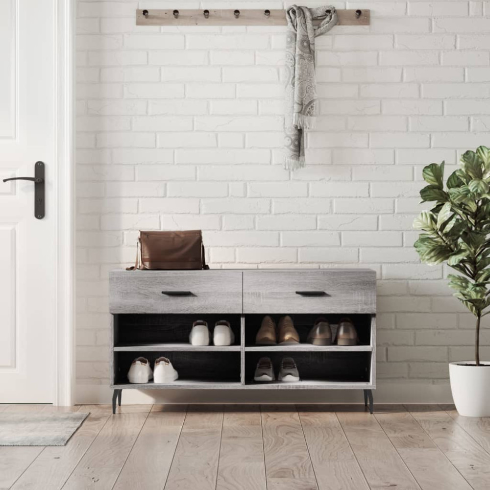 Produktbild för Skobänk grå sonoma 102x35x55 cm konstruerat trä