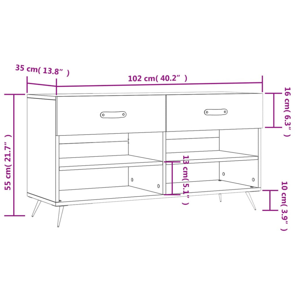 Produktbild för Skobänk betonggrå 102x35x55 cm konstruerat trä