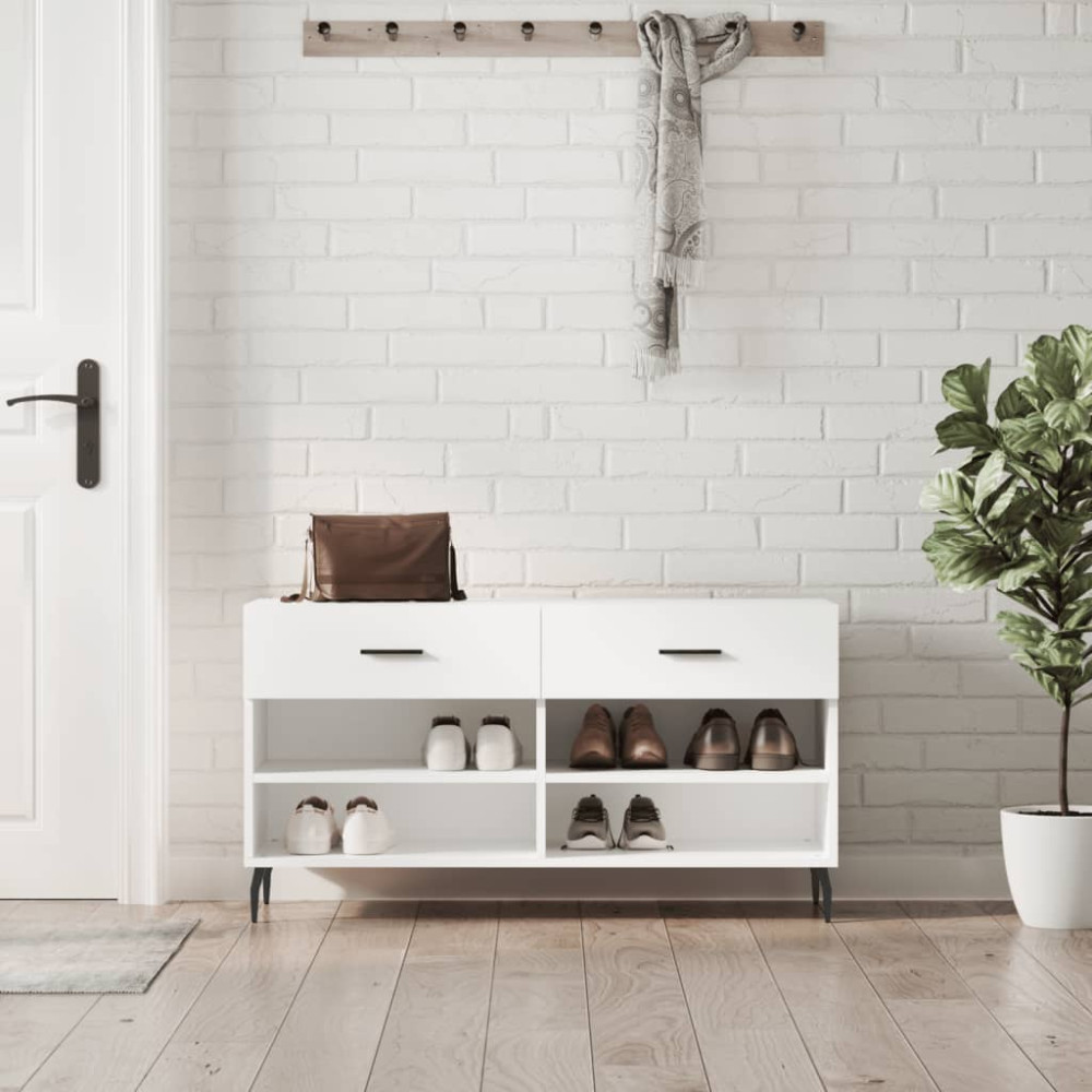 Produktbild för Skobänk vit 102x35x55 cm konstruerat trä