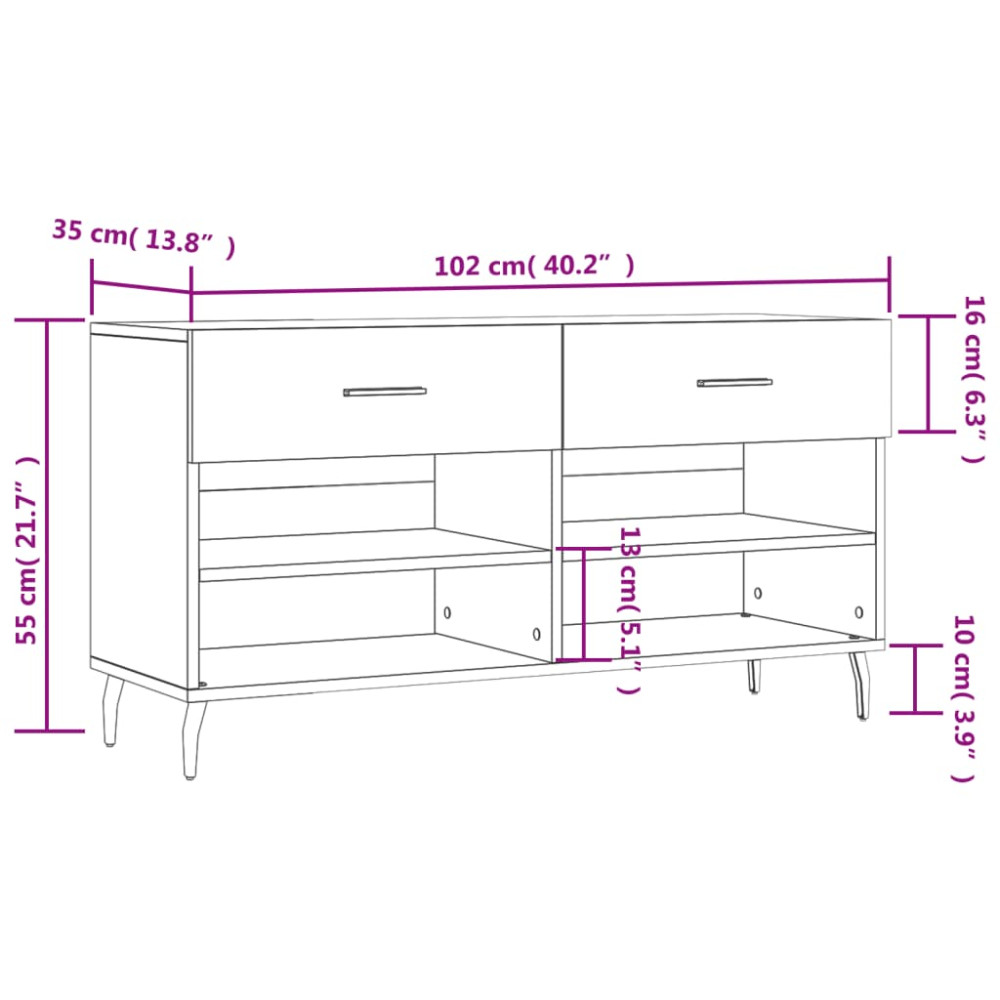 Produktbild för Skobänk vit 102x35x55 cm konstruerat trä