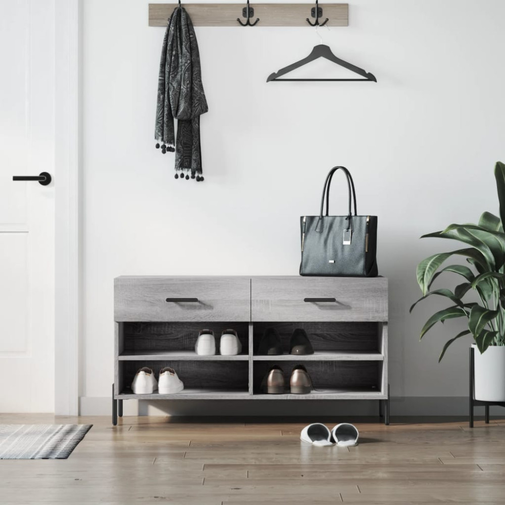 Produktbild för Skobänk grå sonoma 102x35x55 cm konstruerat trä