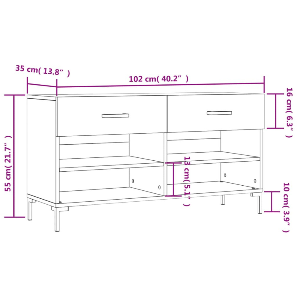 Produktbild för Skobänk betonggrå 102x35x55 cm konstruerat trä